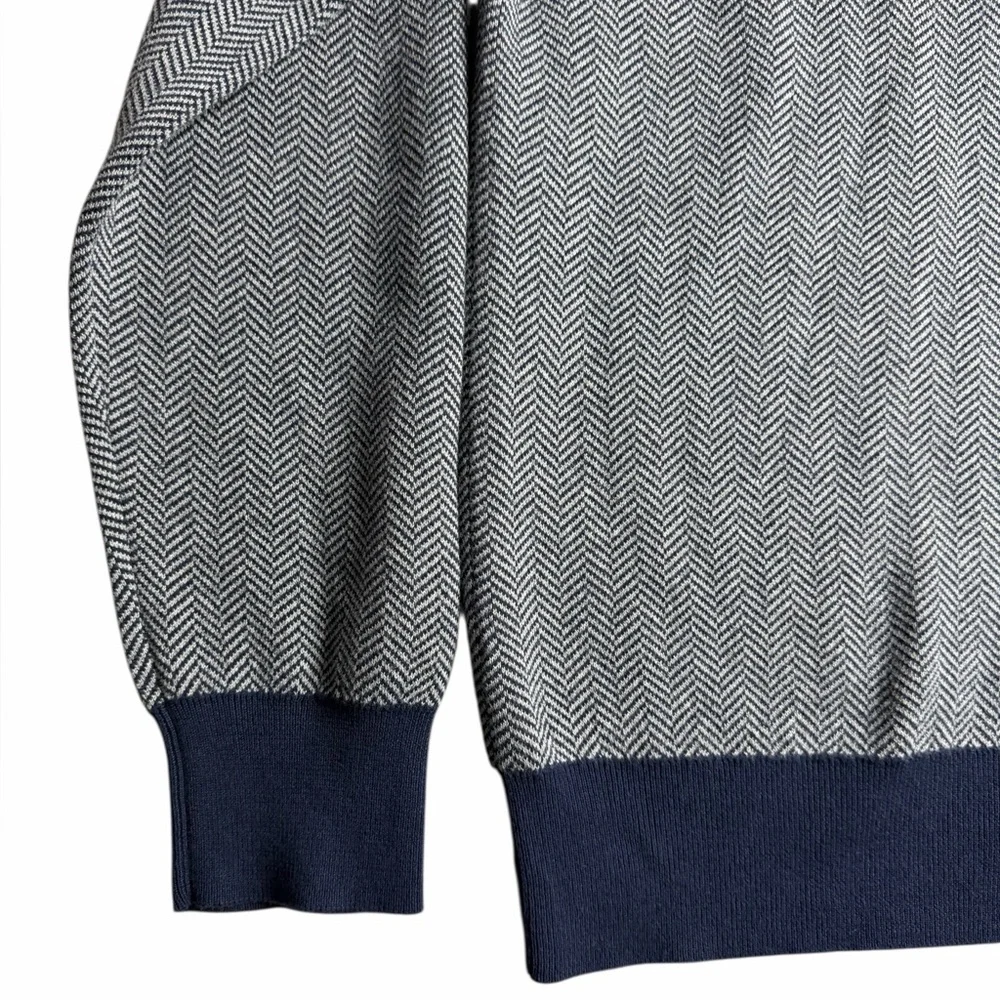 NWT J.Crew Men’s Cotton Herringbone Quarter Zip‎ Sweater Navy Gray Size M